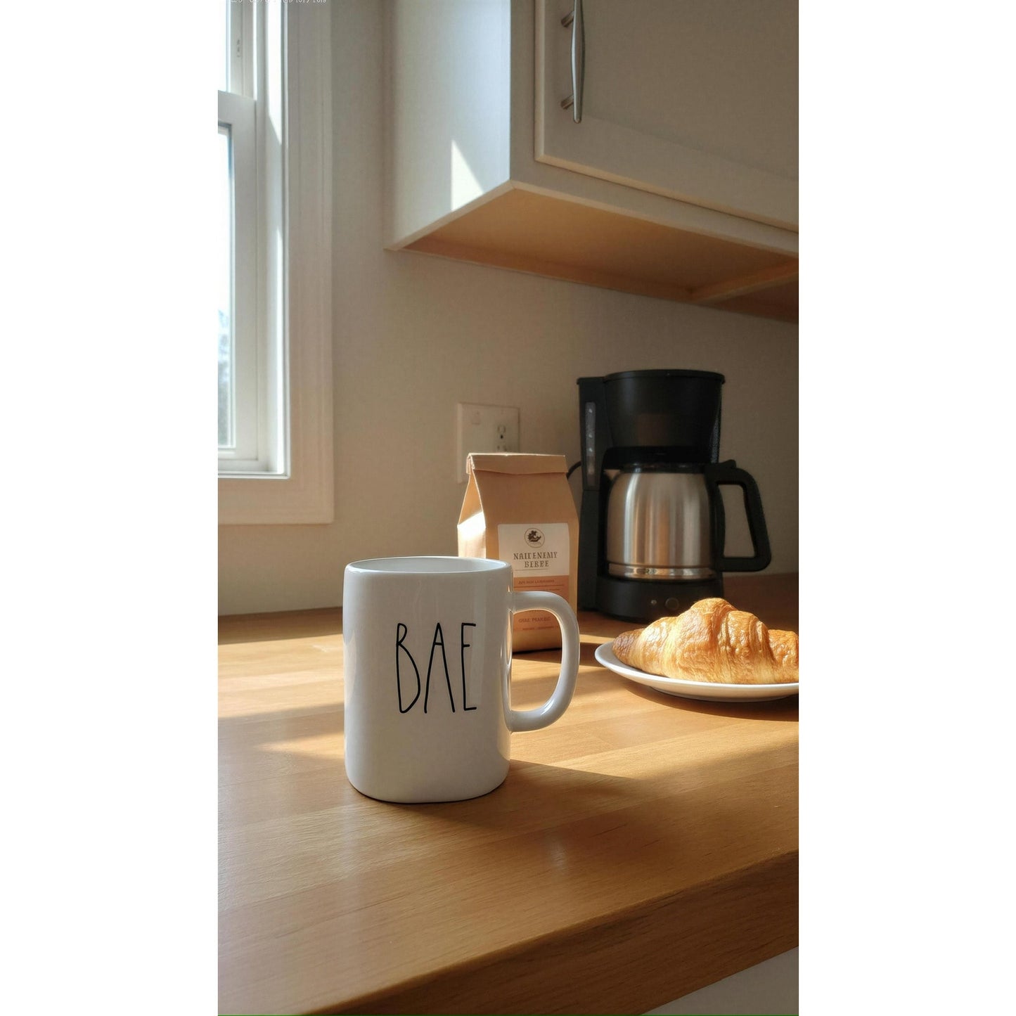 Rae Dunn BAE Coffee Mug White Black Lettering Artisan