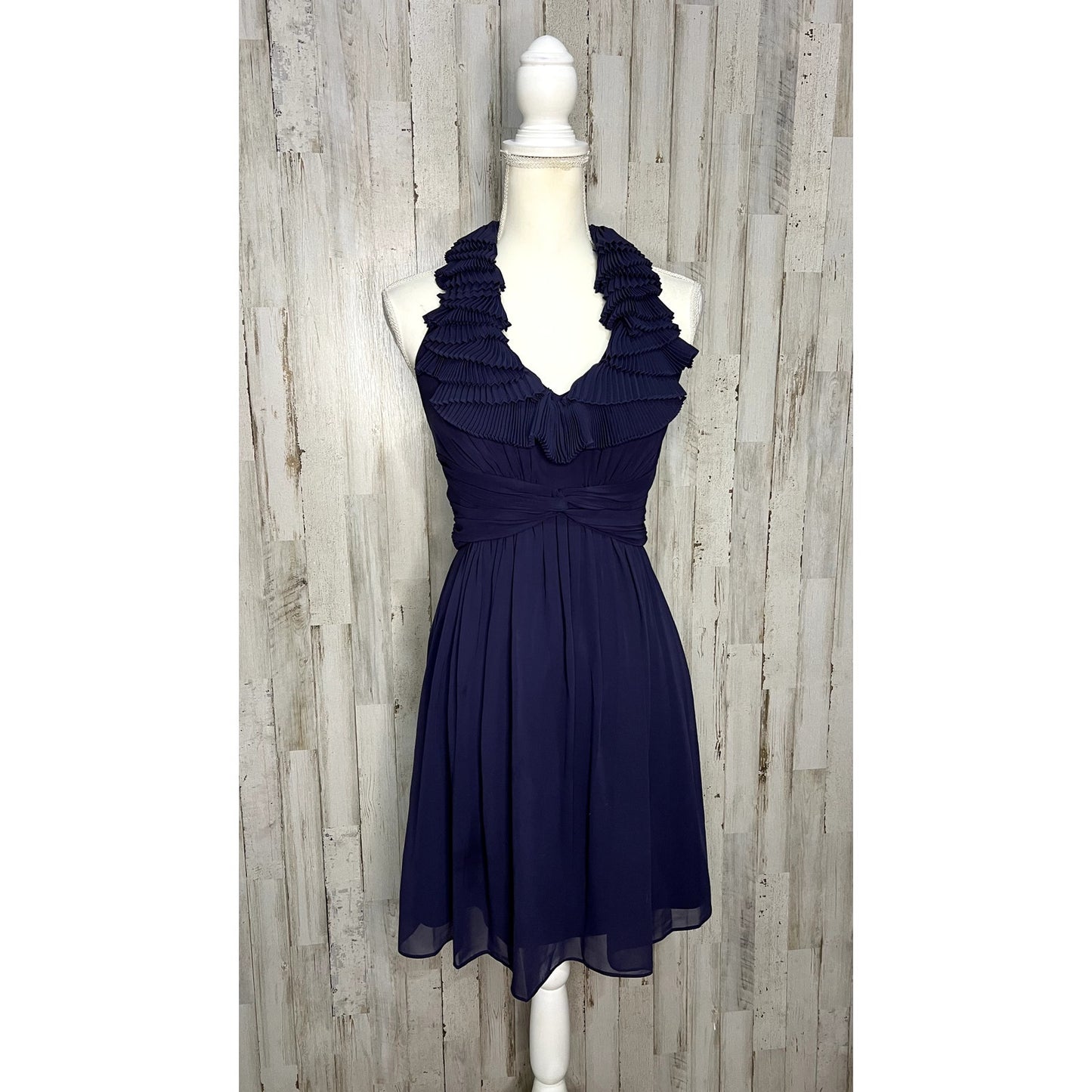 Max and Cleo Women's Halter Ruffle Midi Dress Blue Size 2 Party/Cocktail