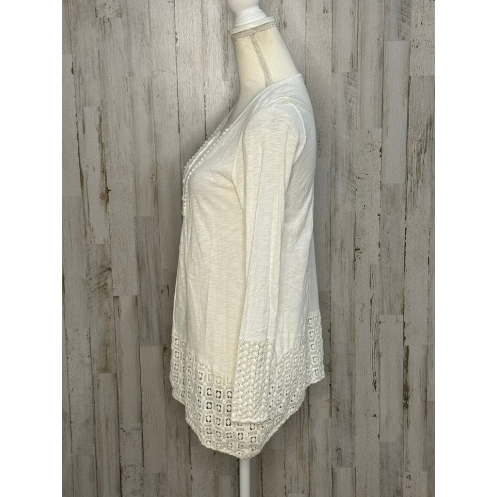 Sundance Women's Ivory Crochet Detail Henley Tunic Blouse Size Small