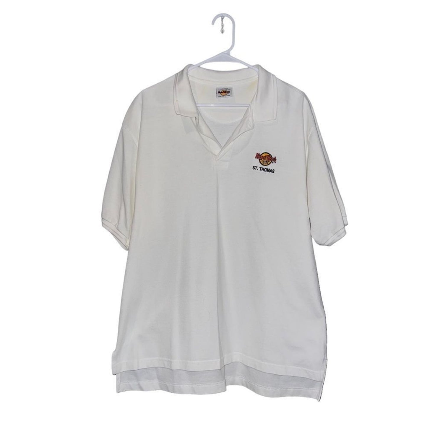 Hard Rock Cafe St. Thomas Polo Shirt Men's XL White Embroidered Logo