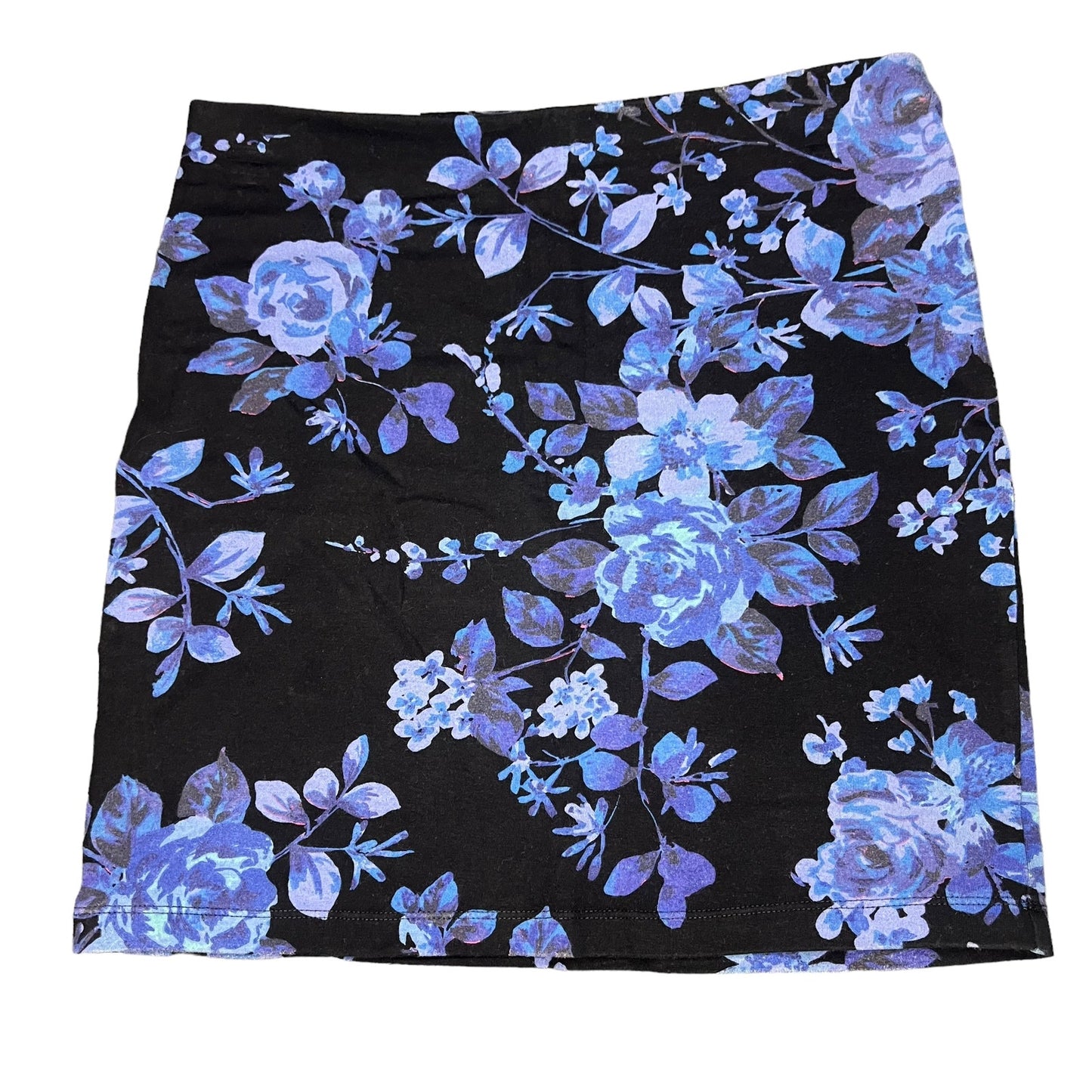 Express Women's Small Black & Blue Floral Mini Skirt High Rise Stretch Casual