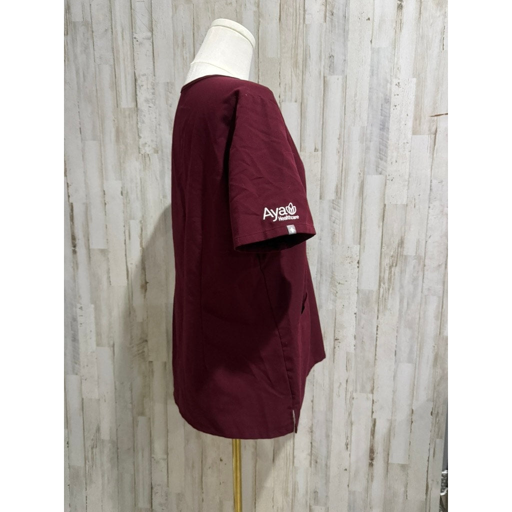 Figs Women's Casma V-Neck Scrub Top Burgundy Medium Short Sleeve Workwear