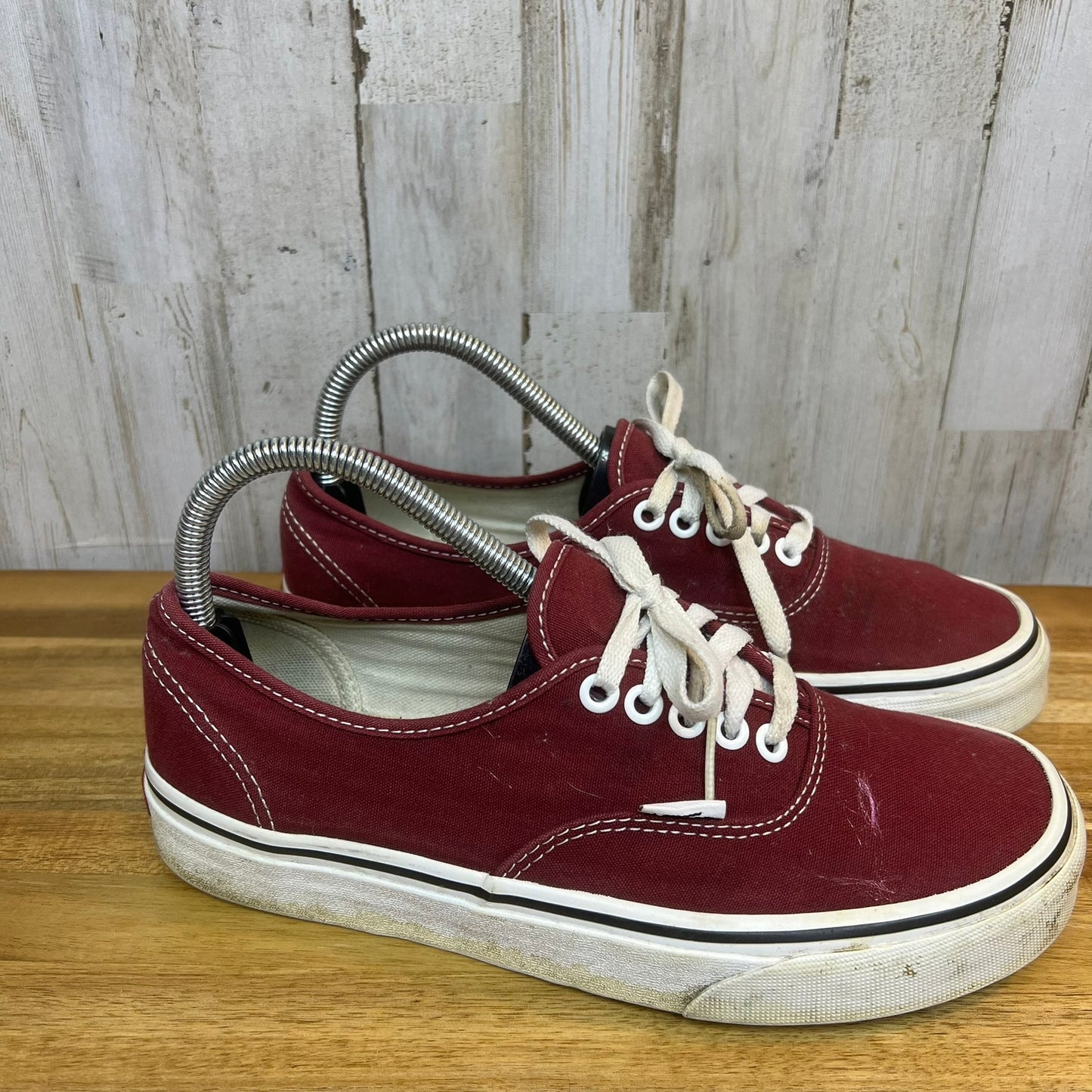 Vans Authentic Maroon/White Lace-Up Low Top Sneakers - Men's 7 / Women's 8.5