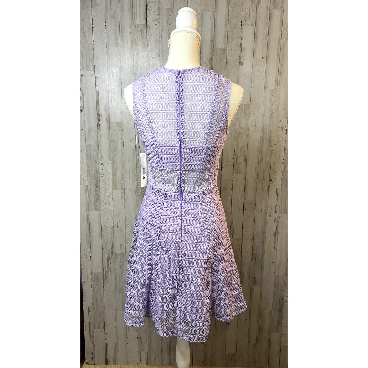 Aqua Crochet Lace Up Fit & Flare Lavender Dress Small Sleeveless Knee Length