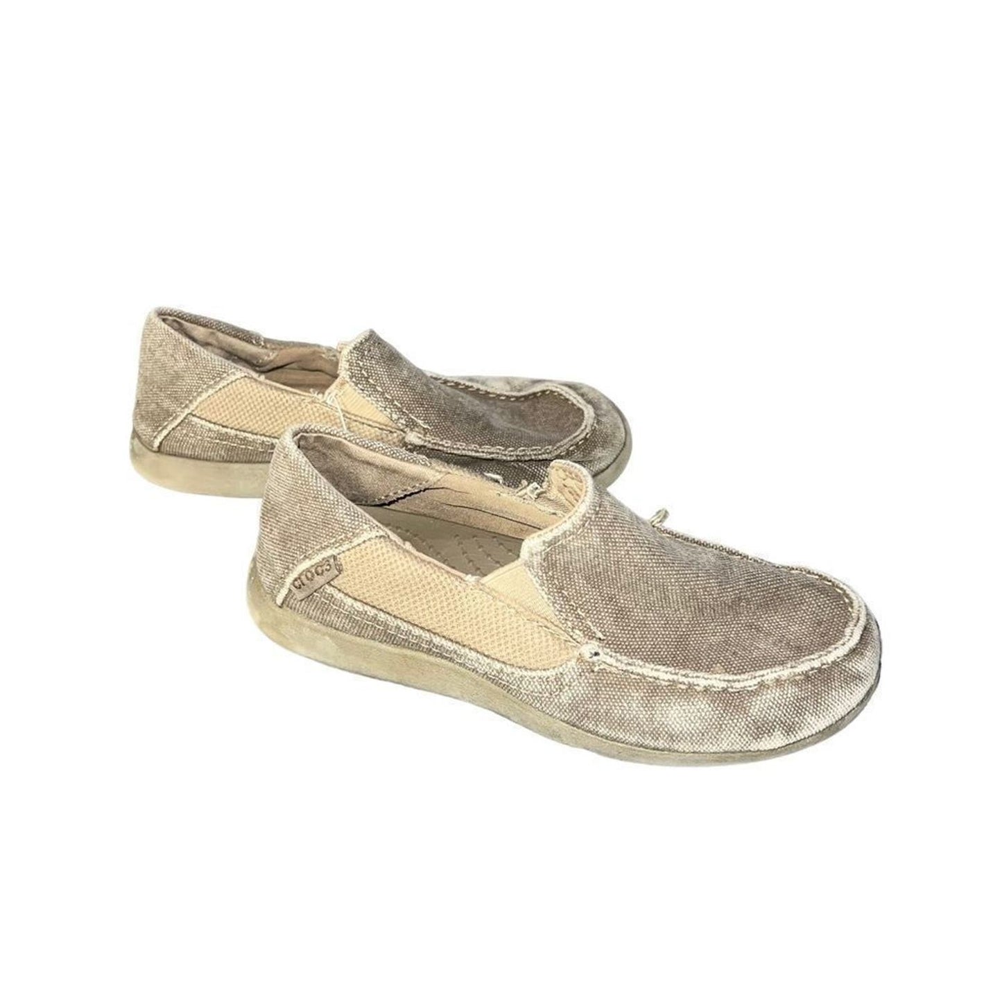 Crocs Kids Santa Cruz Loafer Slip On Shoes Canvas Khaki Child Size 13