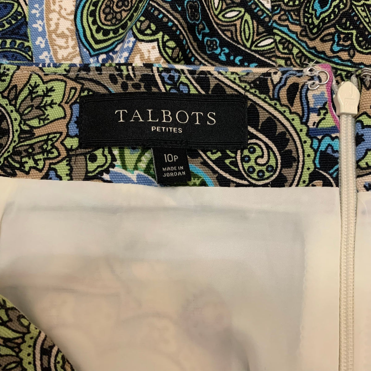 Talbots Petites Paisley Pencil Skirt Size 10P Blue Green