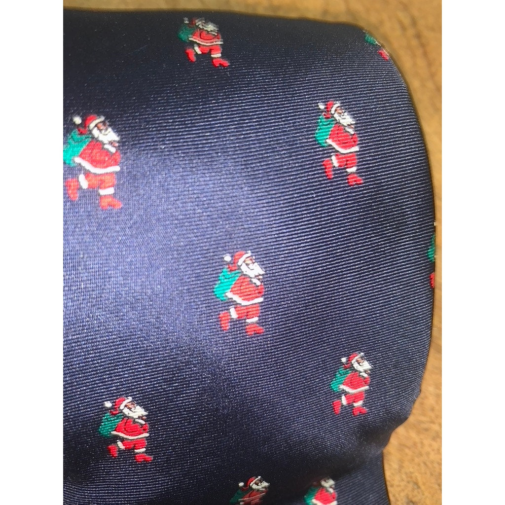 Vintage Hathaway Men's Silk Tie Navy Blue Santa Holiday Print