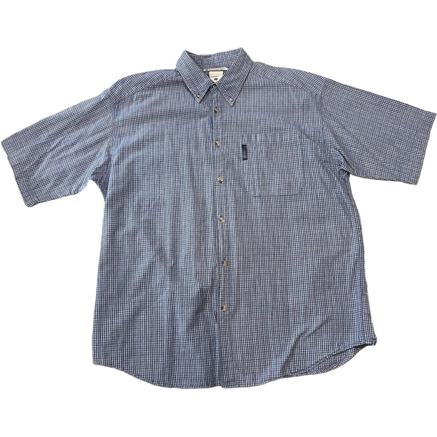Columbia Button-Up Shirt Mens Size Large Blue Plaid Short Sleeve Chest Pocket