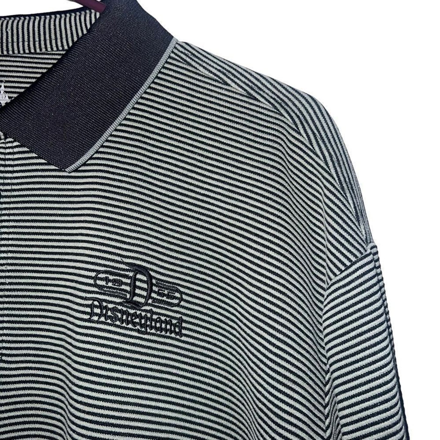 Disney Parks Disneyland Polo Shirt Mens XL Black Gray Striped Short Sleeve Golf