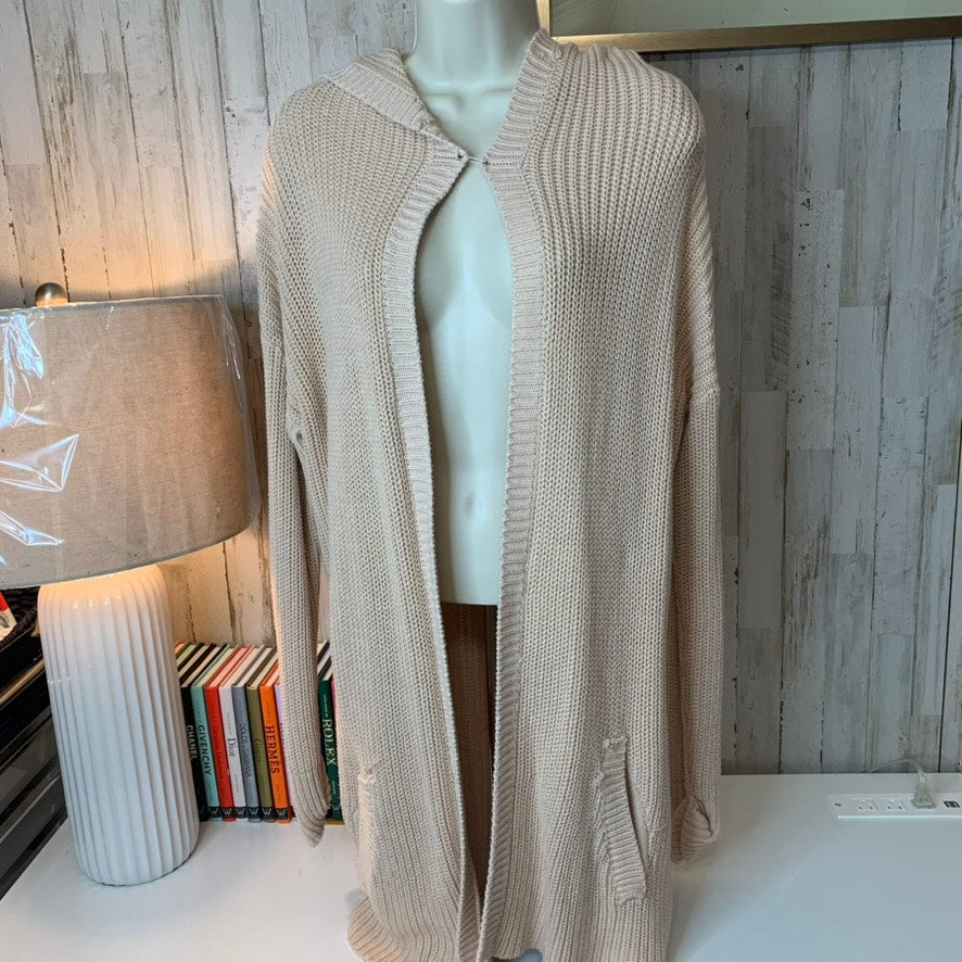 Ms. Maggie Cardigan Sweater Womens M Pink Hooded Cable Knit