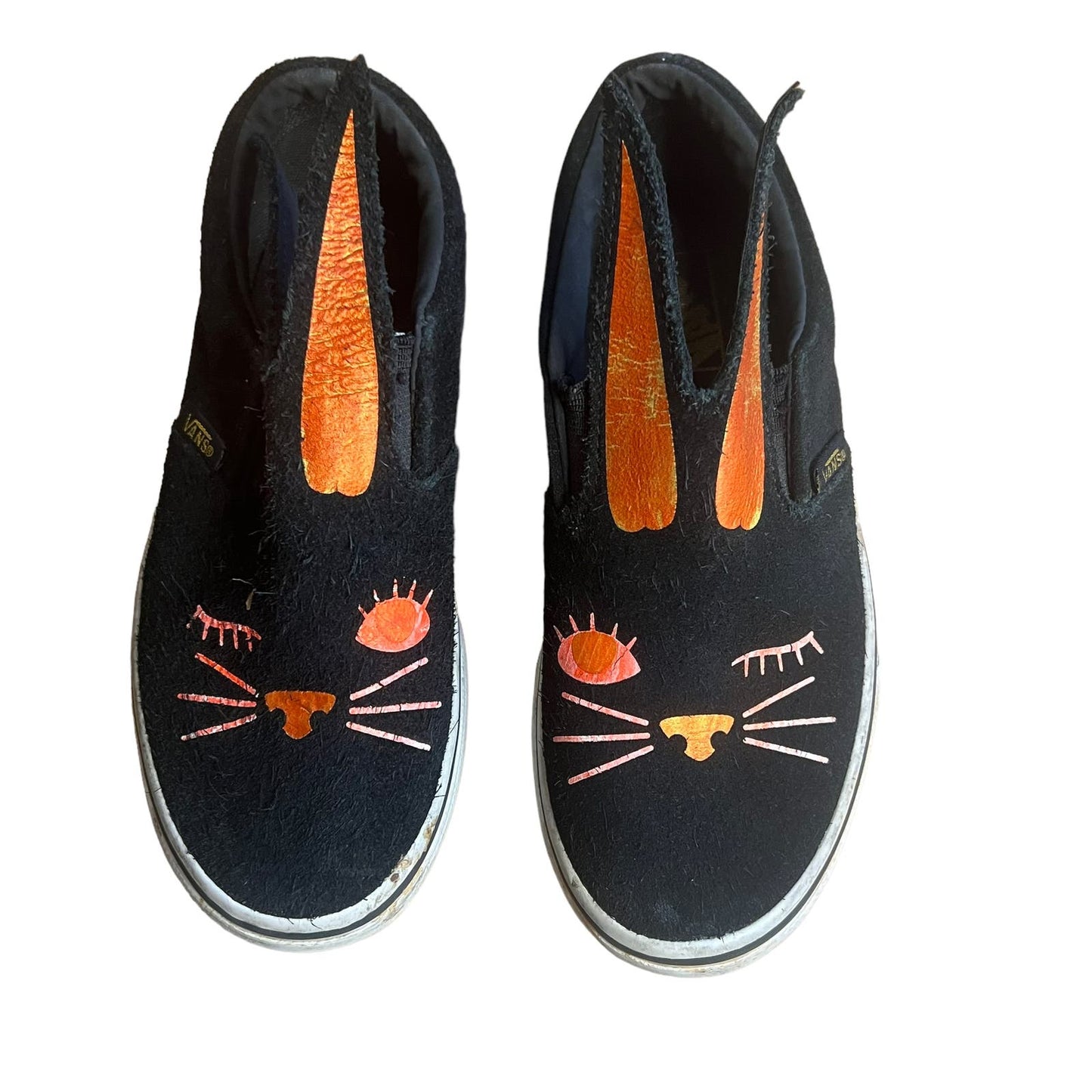 Vans Classic Slip-on Kids Black Cat/Gold Bunny Design Sneakers Size 1.0