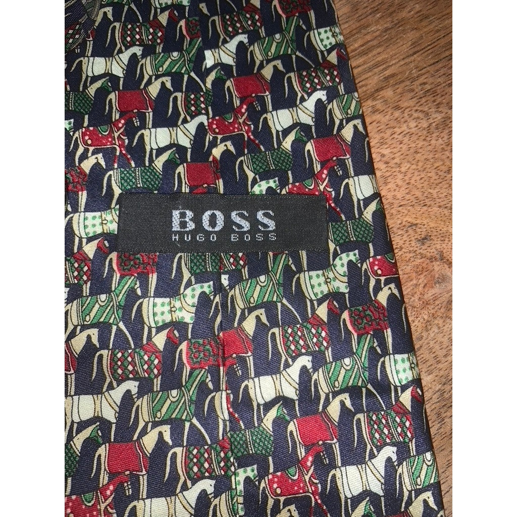 Hugo Boss Men's Silk Tie Horse Animal Print Multicolor Classic Length