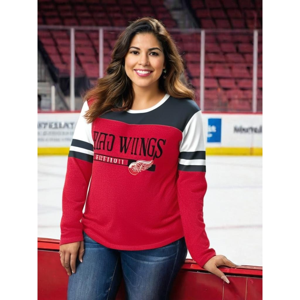 NWT Women's Medium Detroit Red Wings Red Long Sleeve Ringer T-Shirt