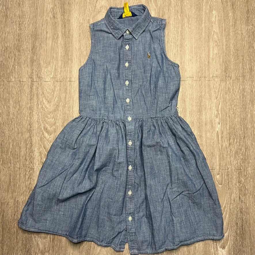 Ralph Lauren Girls' Blue Chambray Fit-and-Flare Dress Size 10 Casual