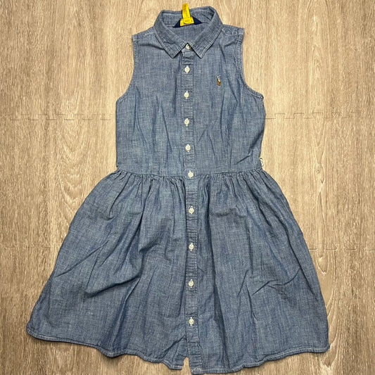 Ralph Lauren Girls' Blue Chambray Fit-and-Flare Dress Size 10 Casual