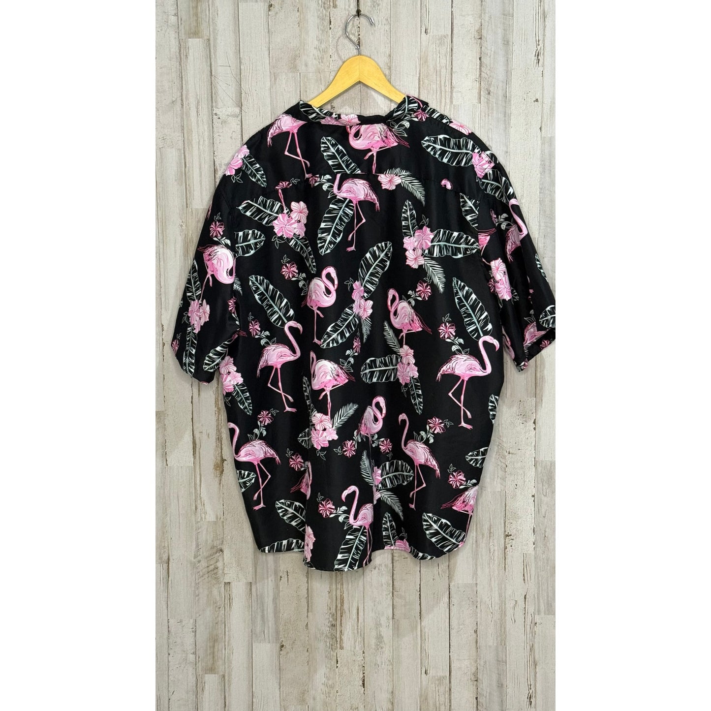 Men's 4XL Flamingo Love Hawaiian Shirt Black Short Sleeve