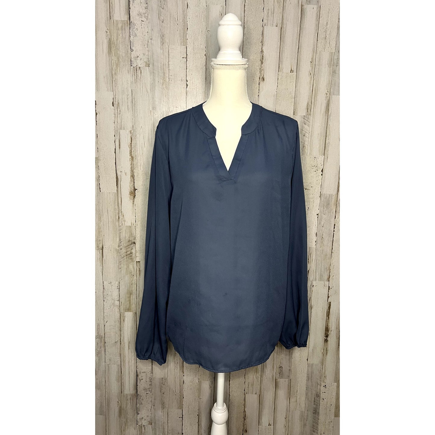 Emery Rose Women's XXL Blue V-Neck Long Sleeve Blouse Casual Spring