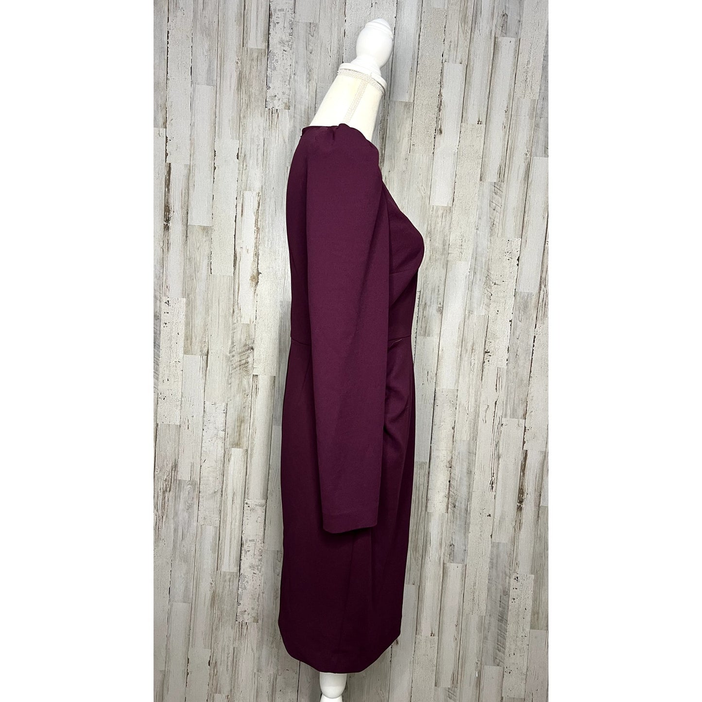 Trina Turk Women's Size 6 Burgundy V-Neck Puff Sleeve Knee Length Dress