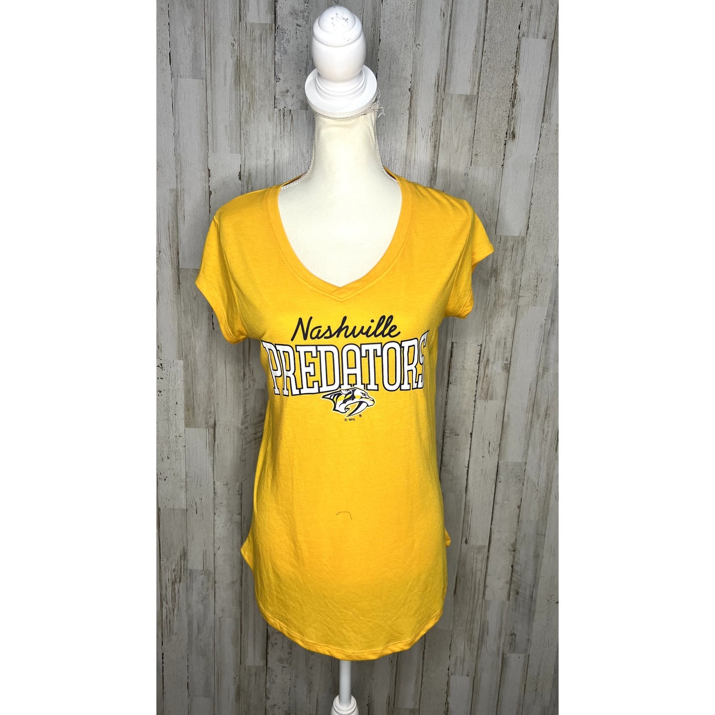 NWT NHL Nashville Predators Women's Small Yellow V-Neck Short Sleeve T-Shirt