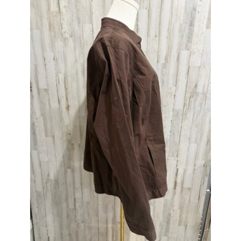 Eileen Fisher Jacket Womens Plus 1X Brown Full Zip Stand Collar Pockets
