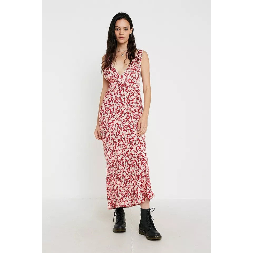 Free People Women's Oh La La Floral V-Neck Midi Dress Red Size 10