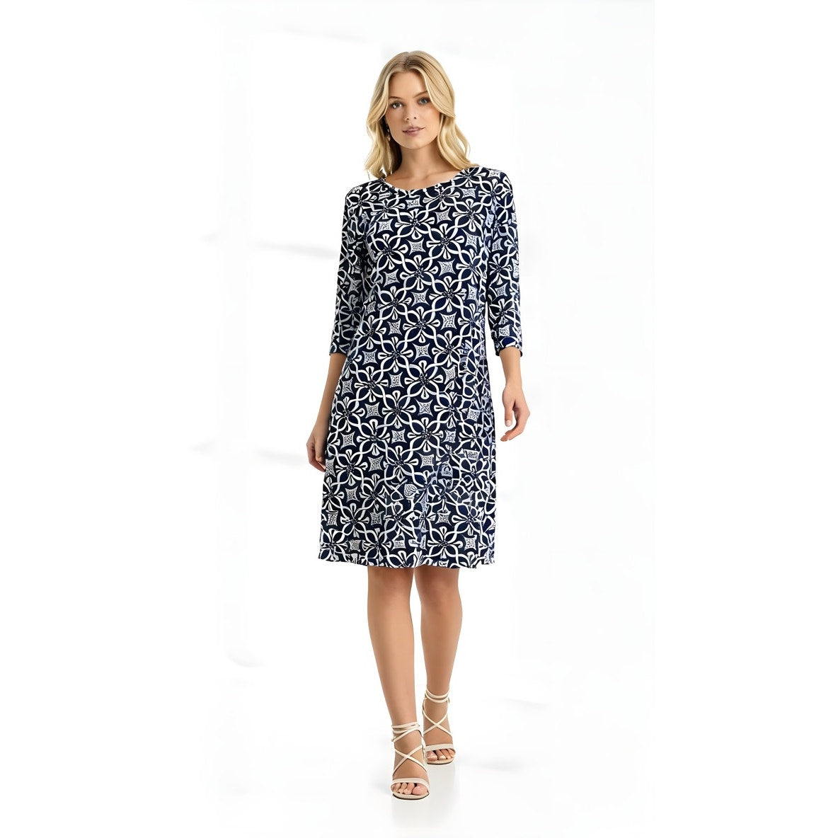 Lulu-B Women's Geometric Print Knee-Length Dress 3/4 Sleeve Size Medium
