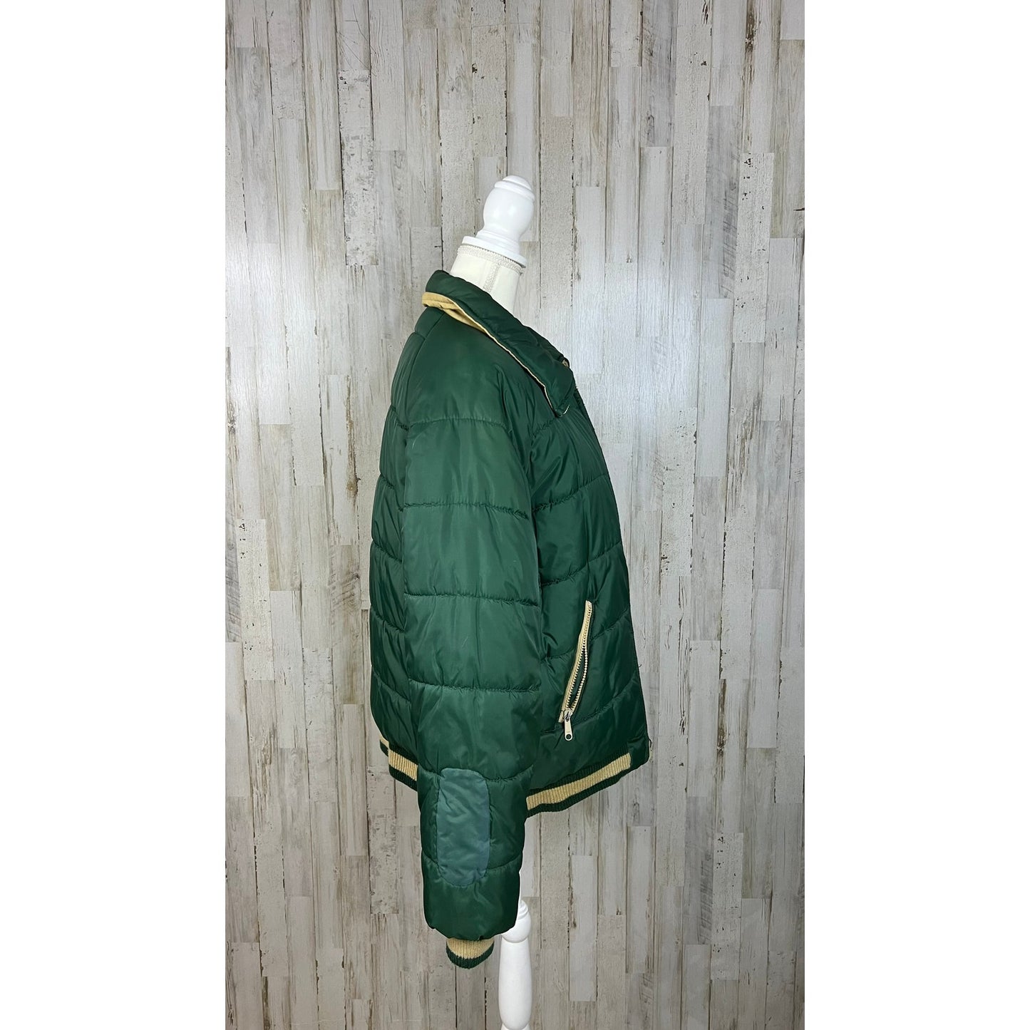 VINTAGE Lacoste Men's Large Green & Beige Reversible Thick Winter Puffer Jacket