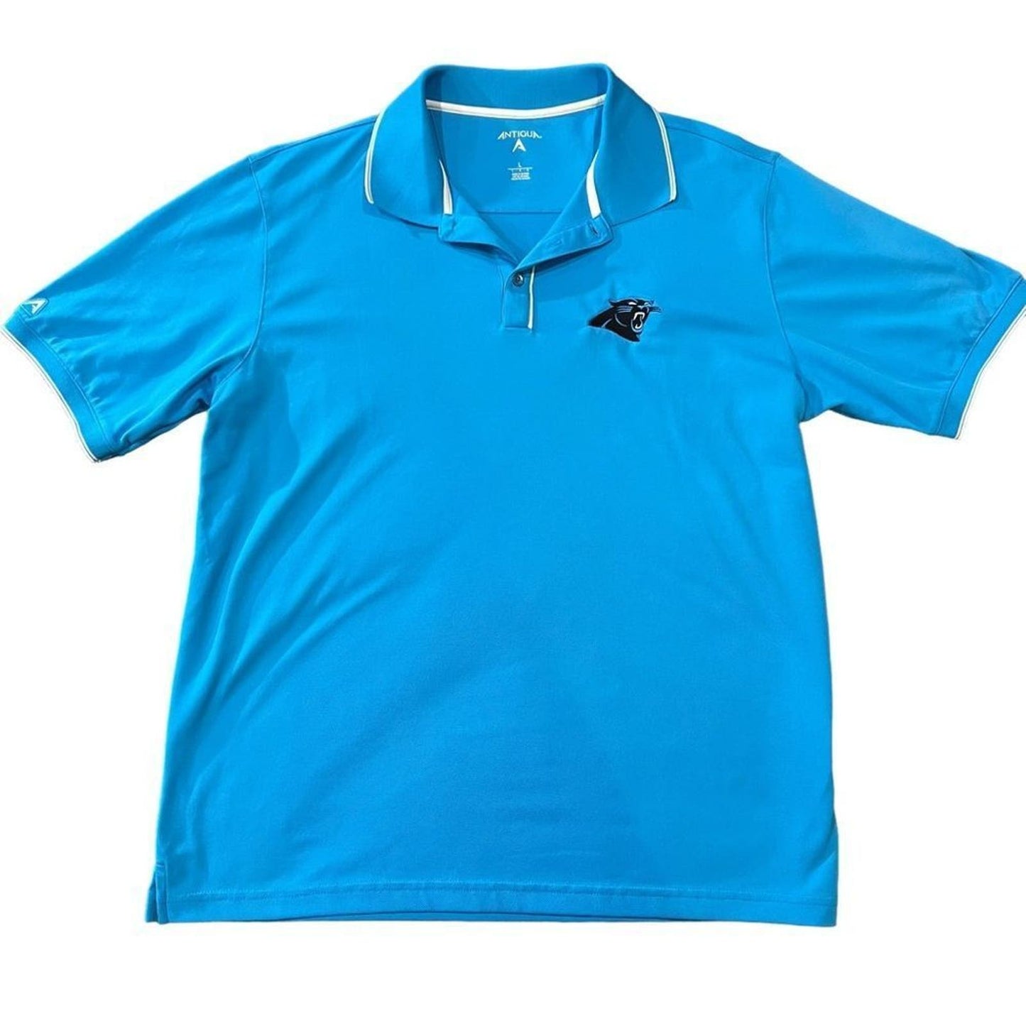 Antigua Men's Carolina Panthers Merit Xtra-Lite Blue Polo Golf Shirt Size Large