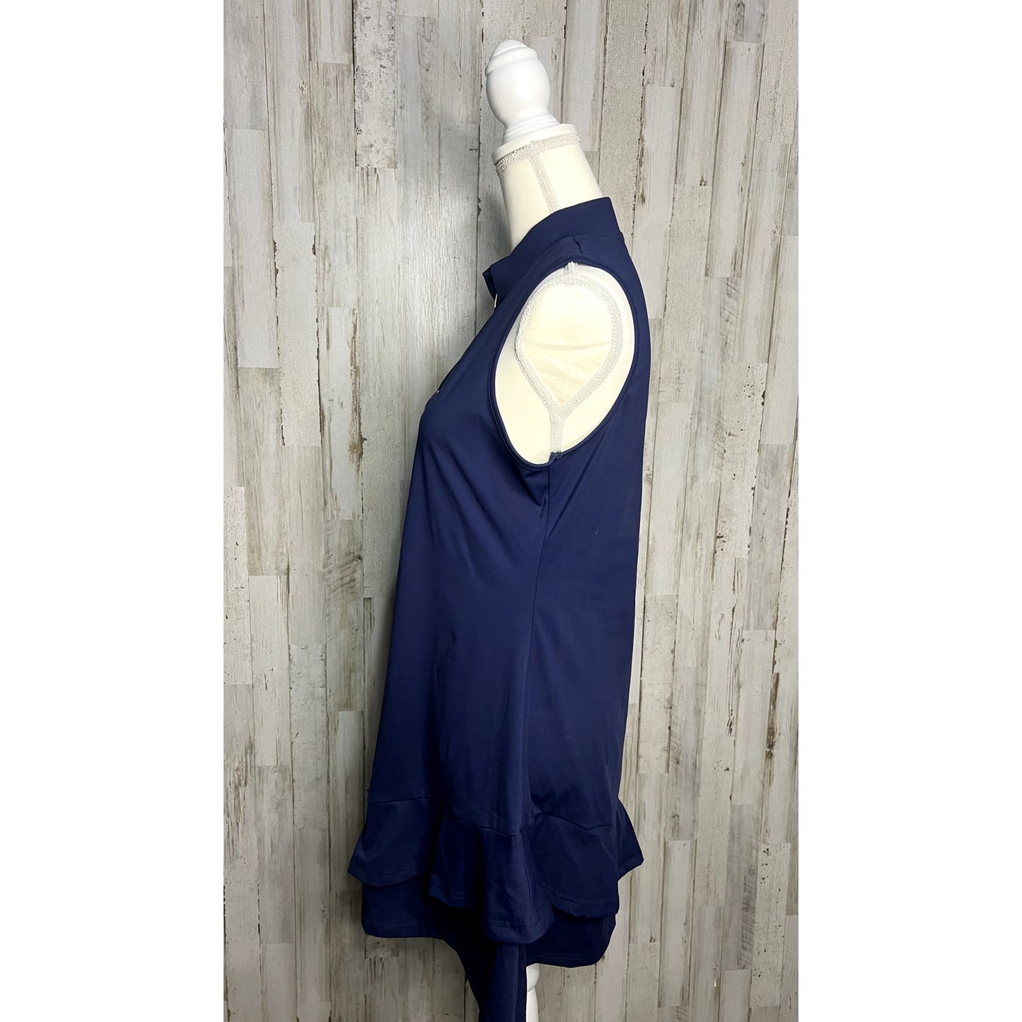 Women's Size Large Sleeveless Blue Ruffle Hem Knee Length Athletic Dress