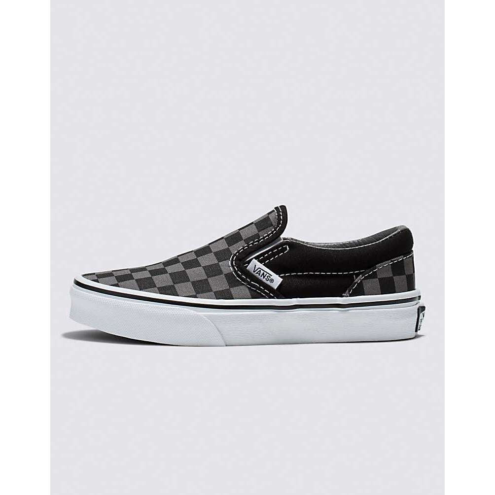 Vans Kids Classic Slip-On Checkerboard Black/Pewter Canvas Sneakers Size 13.0