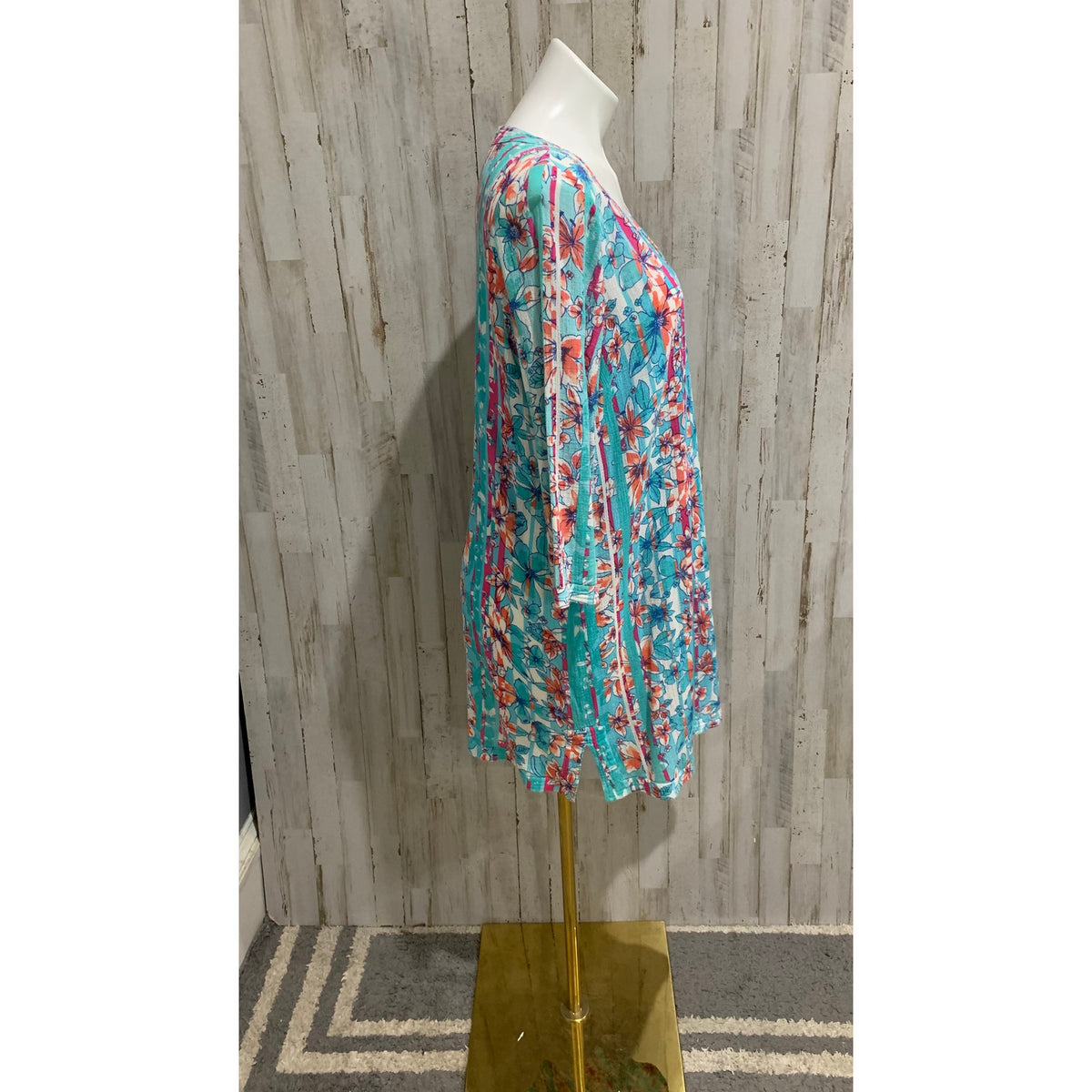 Lands' End Dress Womens Large Floral Cover Up V-Neck 3/4 Sleeve