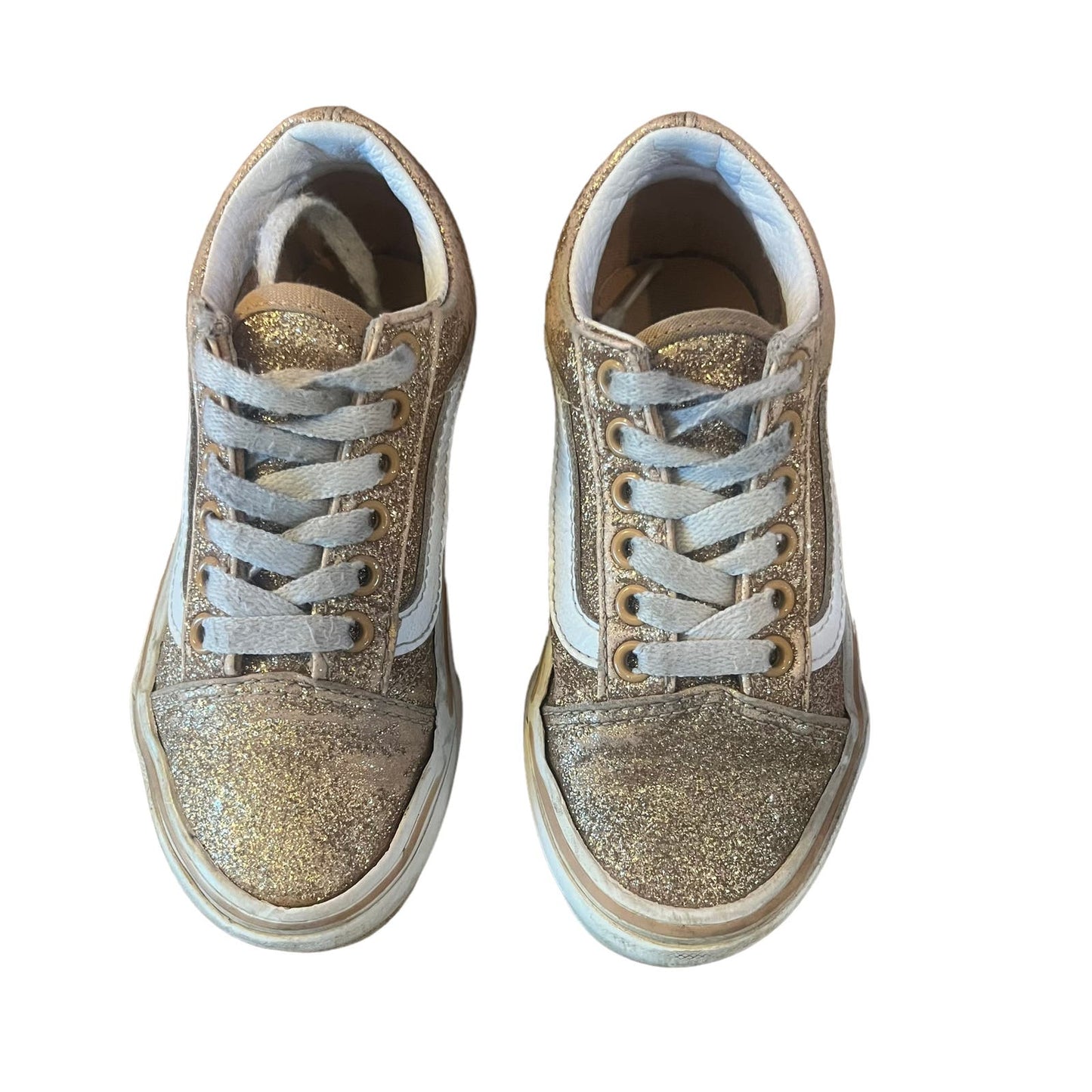 VANS Old Skool Girl's Gold Glitter Skate Shoes Lace-Up Sneakers Size 11.0