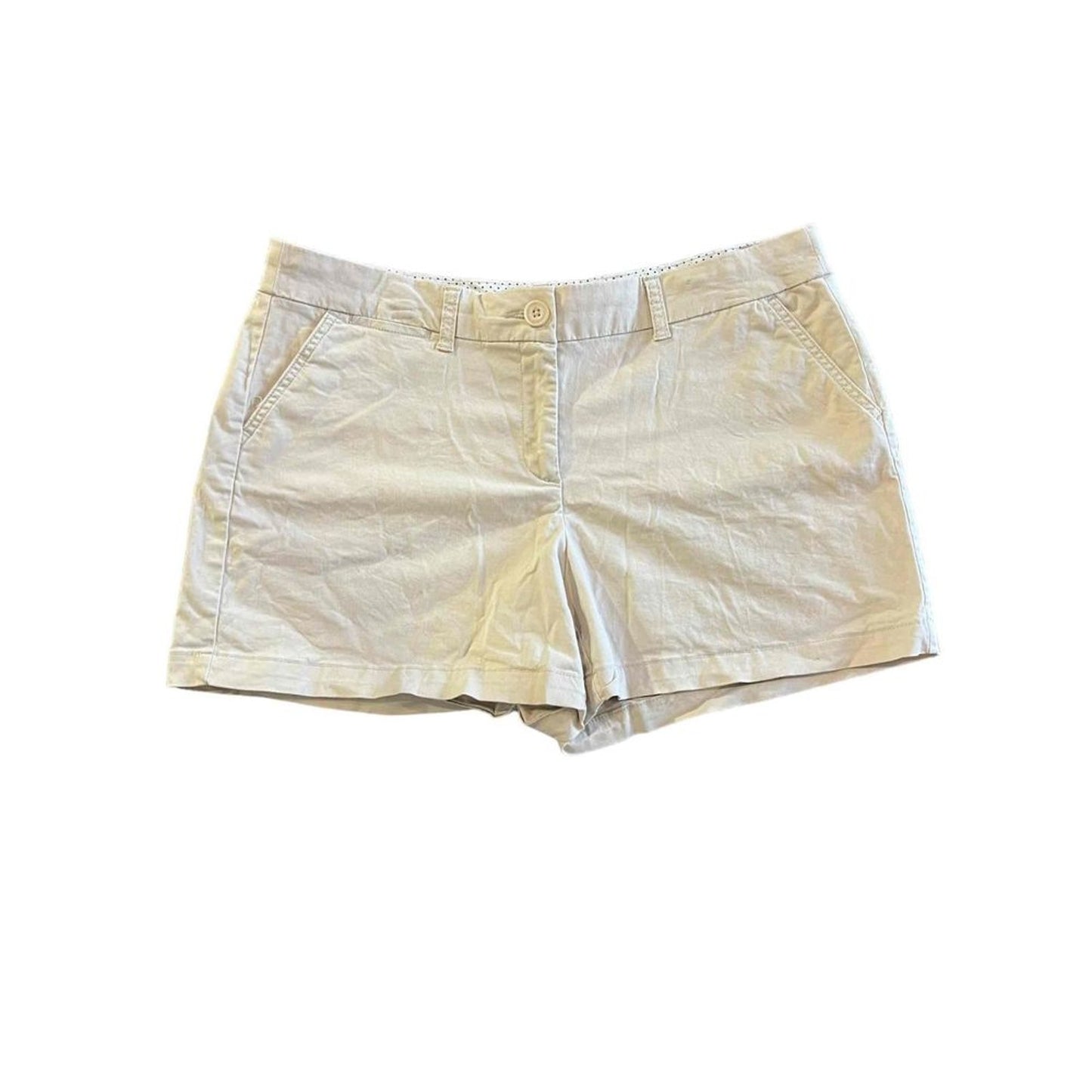 Crown & Ivy Chino Shorts Womens Petite 14P Beige Khaki Flat Front