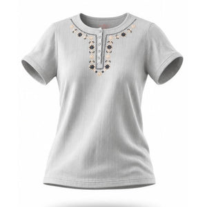 Woman Within Tunic Top Womens Large Light Blue Floral Embroidered Short Sleeve