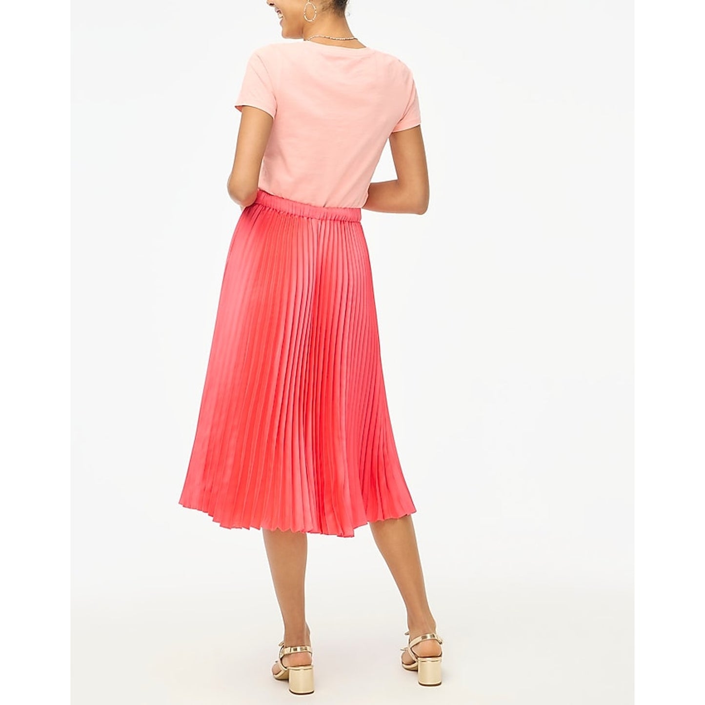 NWT J.Crew Factory Women's Medium Pink Pleated Elastic Waist Midi Skirt