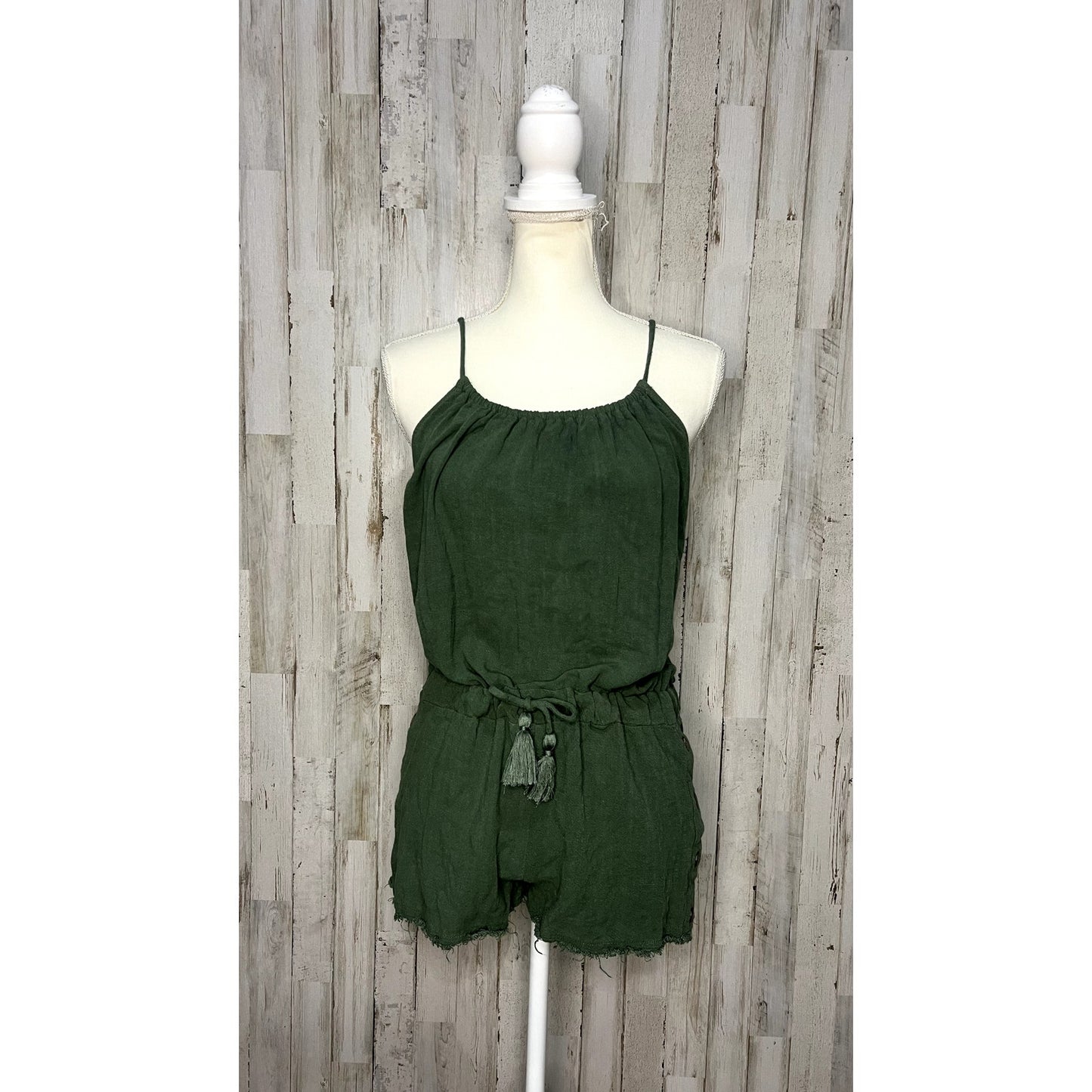 Mustard Seed Women's Green Linen Romper Size Small Summer Casual Sleeveless