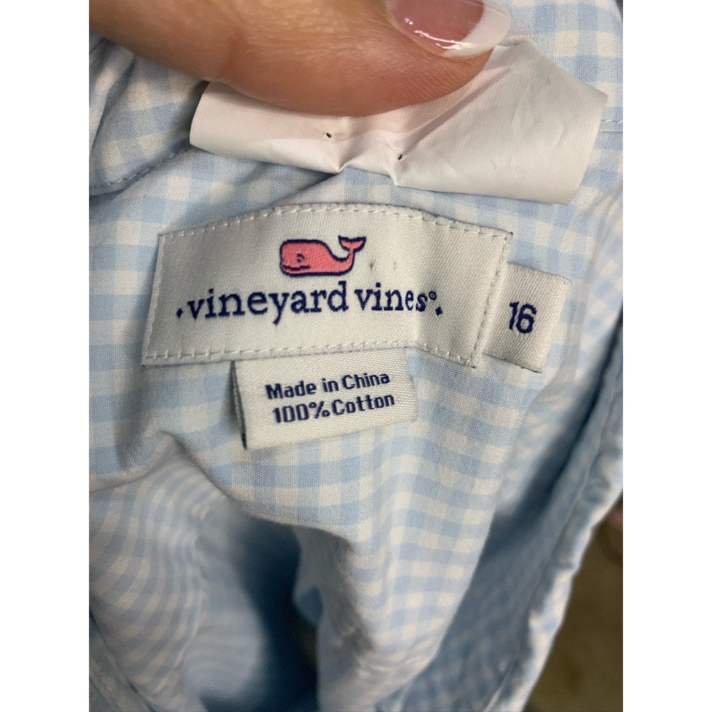 Vineyard Vines Women's Blue Check Button-Up Shirt Size 16 Long Sleeve