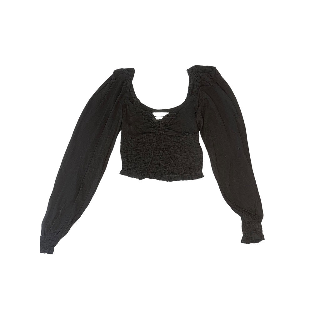 Urban Outfitters Women's Small Black Ruched Long Sleeve Sweetheart Crop Top