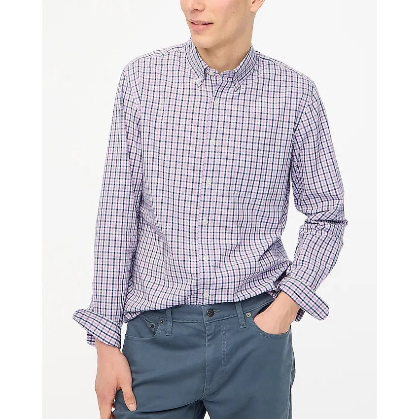 NWT J.Crew Performance Men's Medium Slim Untucked Purple Check Button-Down Shirt