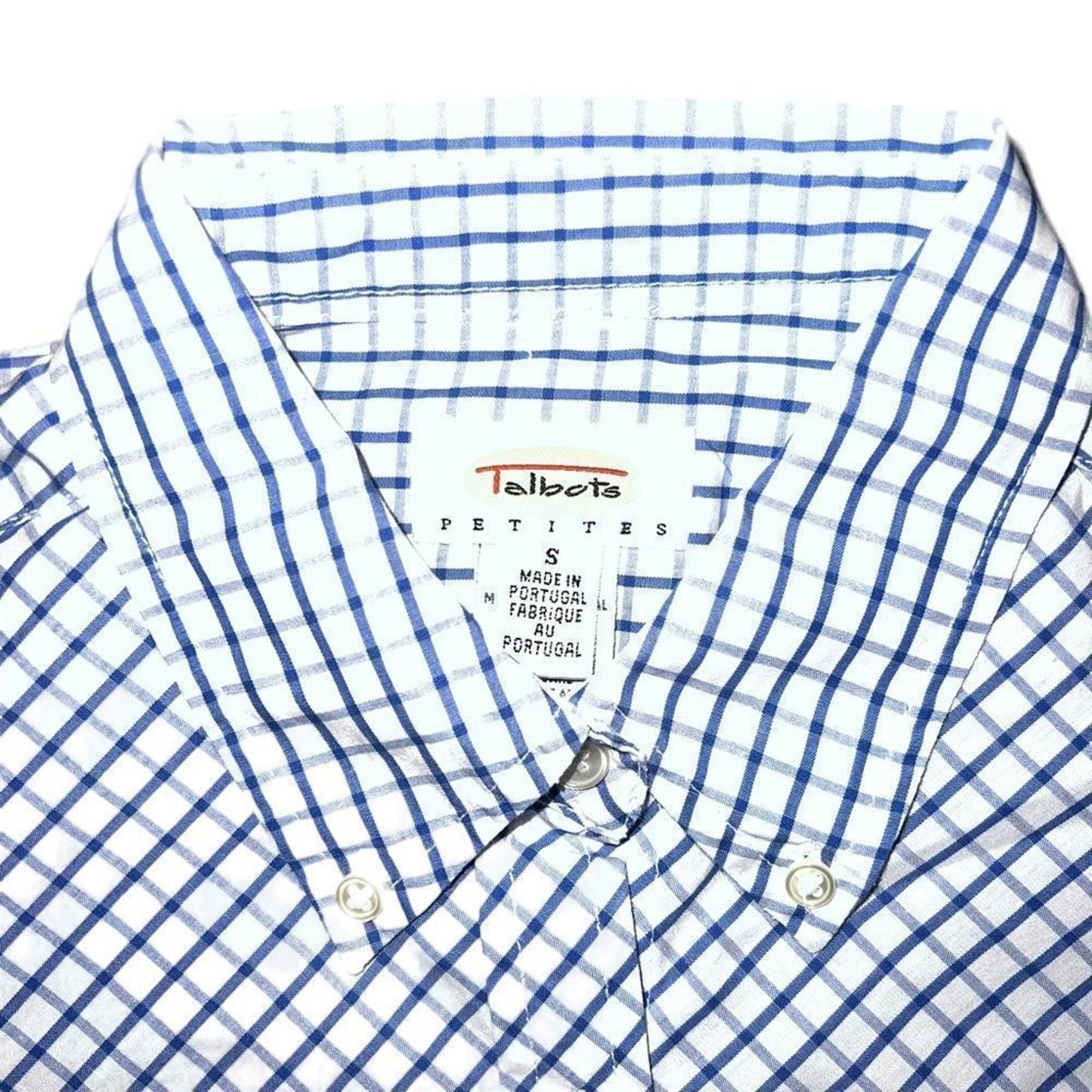 Talbots Women's Size Small Petite 100% Cotton Blue and White Button Down Shirt