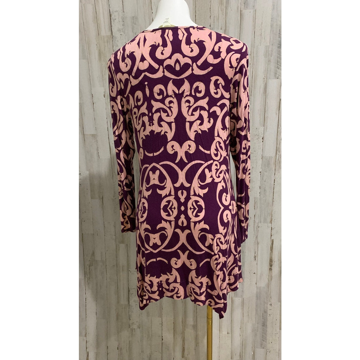 Soma Tunic Dress Womens Medium Plum Purple Geo Print Split Sleeve