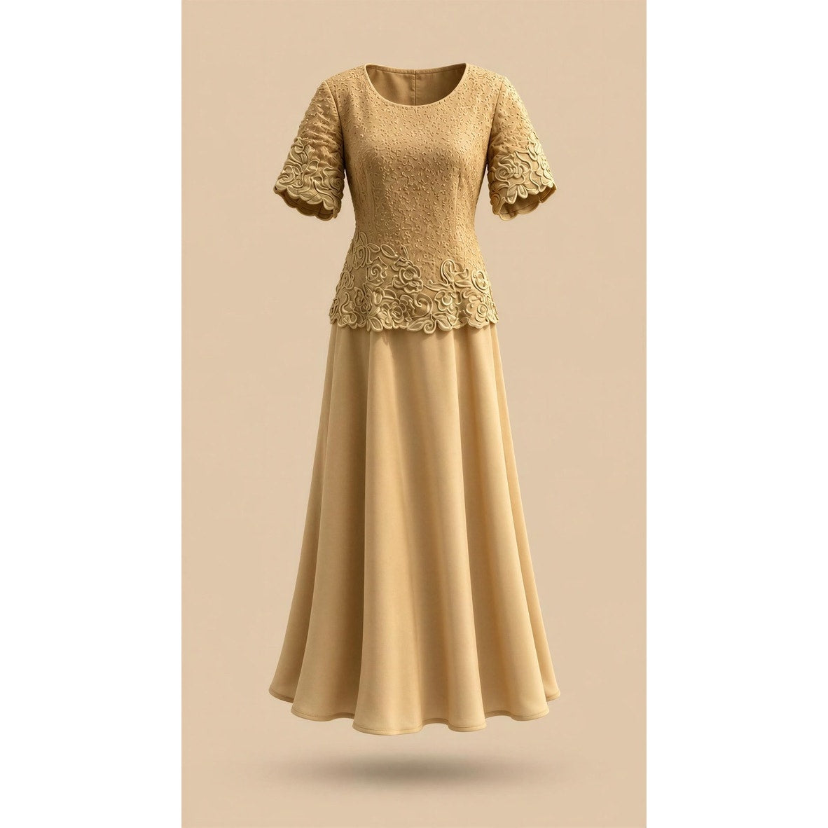 Forever Yours Dress Size 8 Gold Beaded Lace Overlay Formal