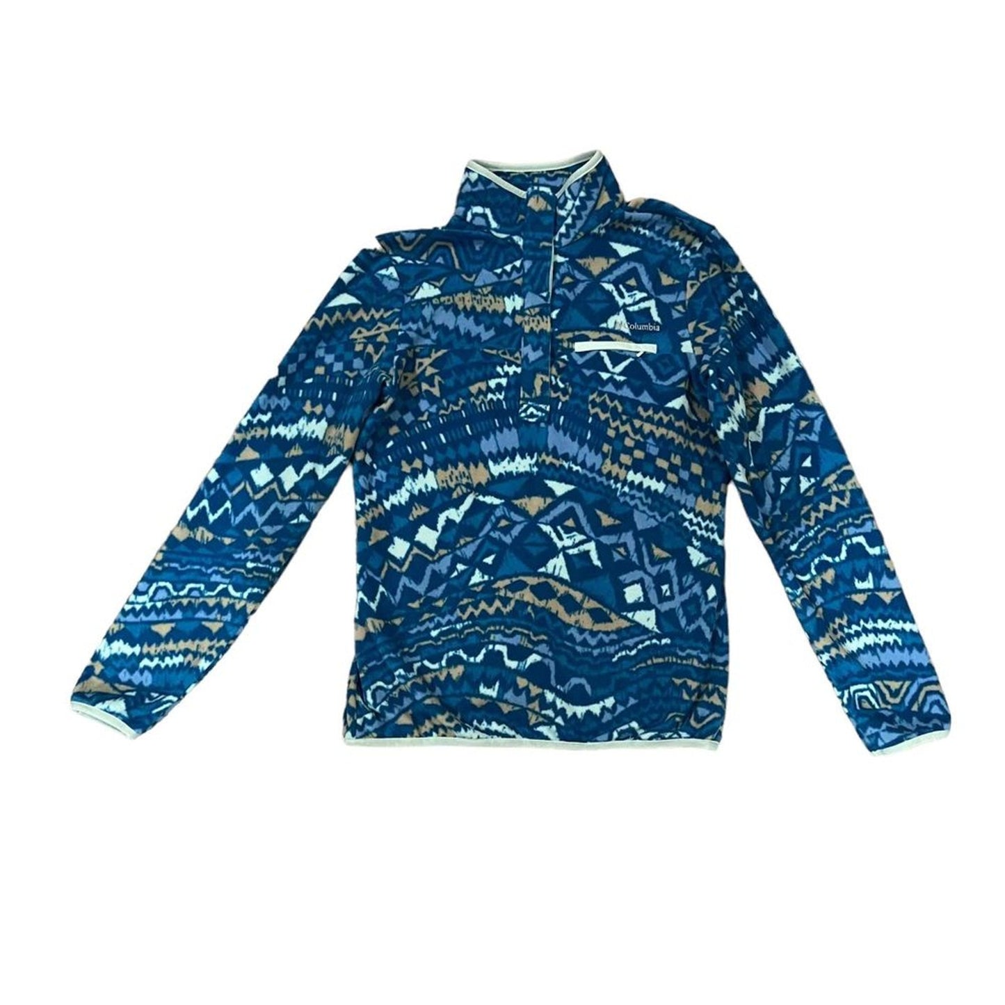 Columbia Womens Jacket Size Small Blue Aztec Tribal Fleece Pullover Half Snap