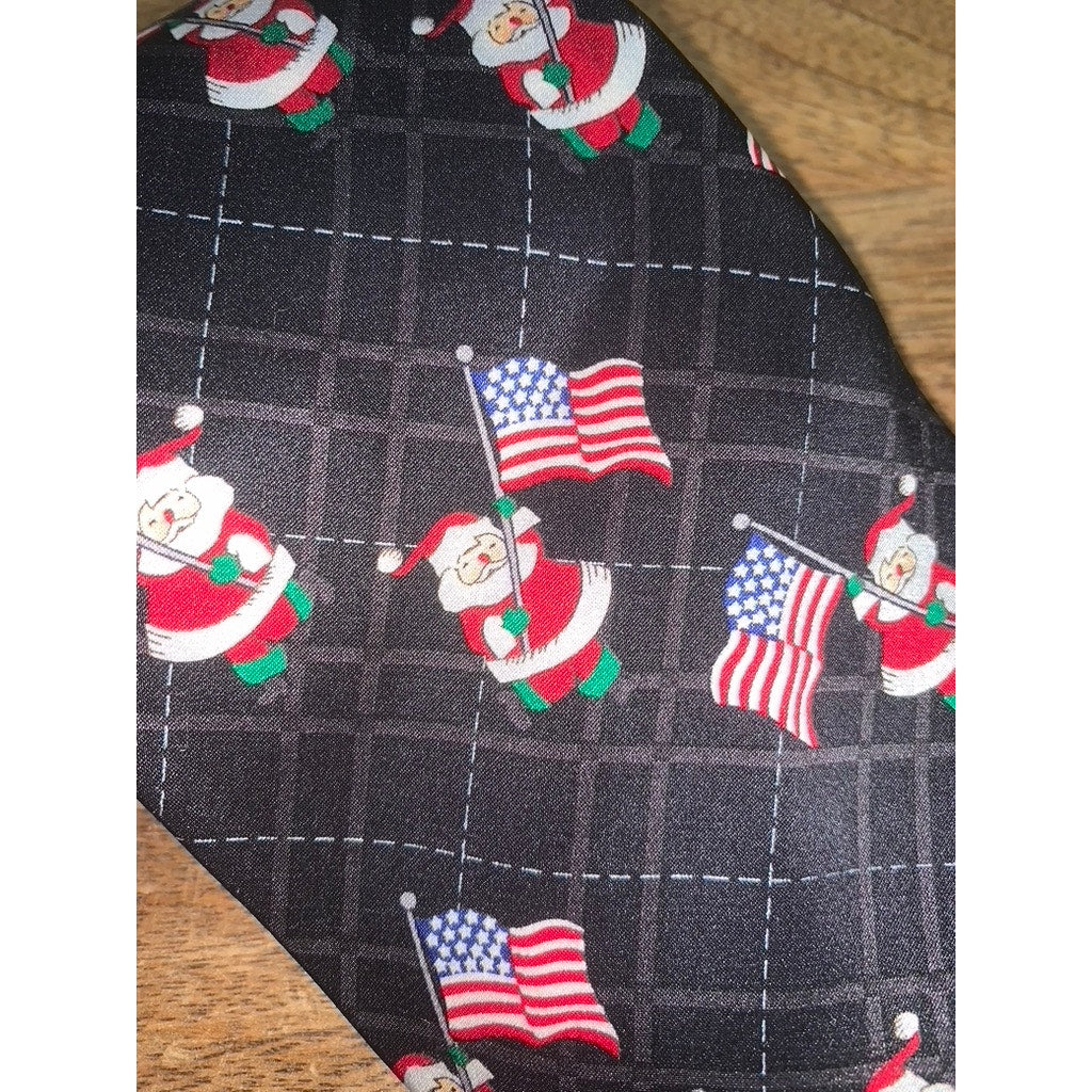 Holiday Traditions Men's Patriotic Santa Claus Silk Necktie Christmas USA Flag