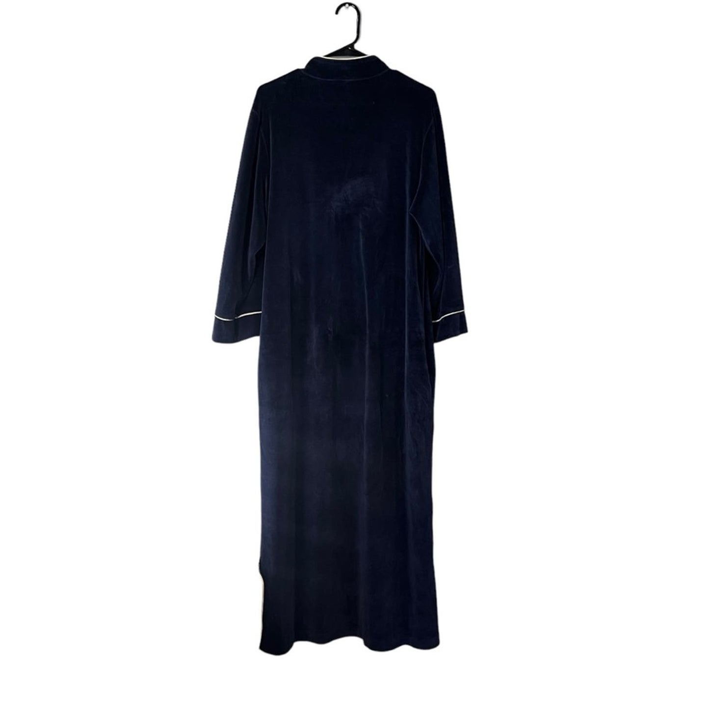 Vintage 1980s Christian Dior Women's Medium Navy Velour House coat/Dressing Gown