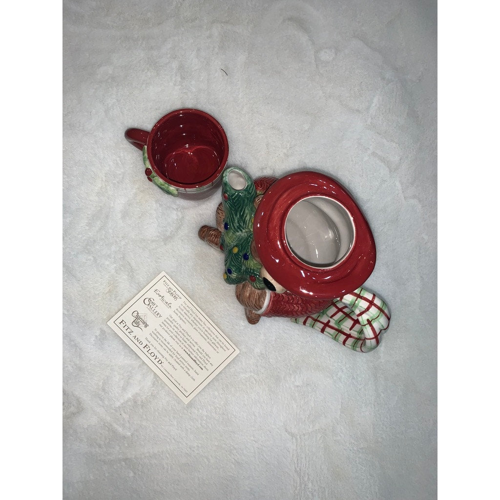 NEW IN BOX Fitz and Floyd Teddy Bear Christmas Teapot with Lid Holiday Decor