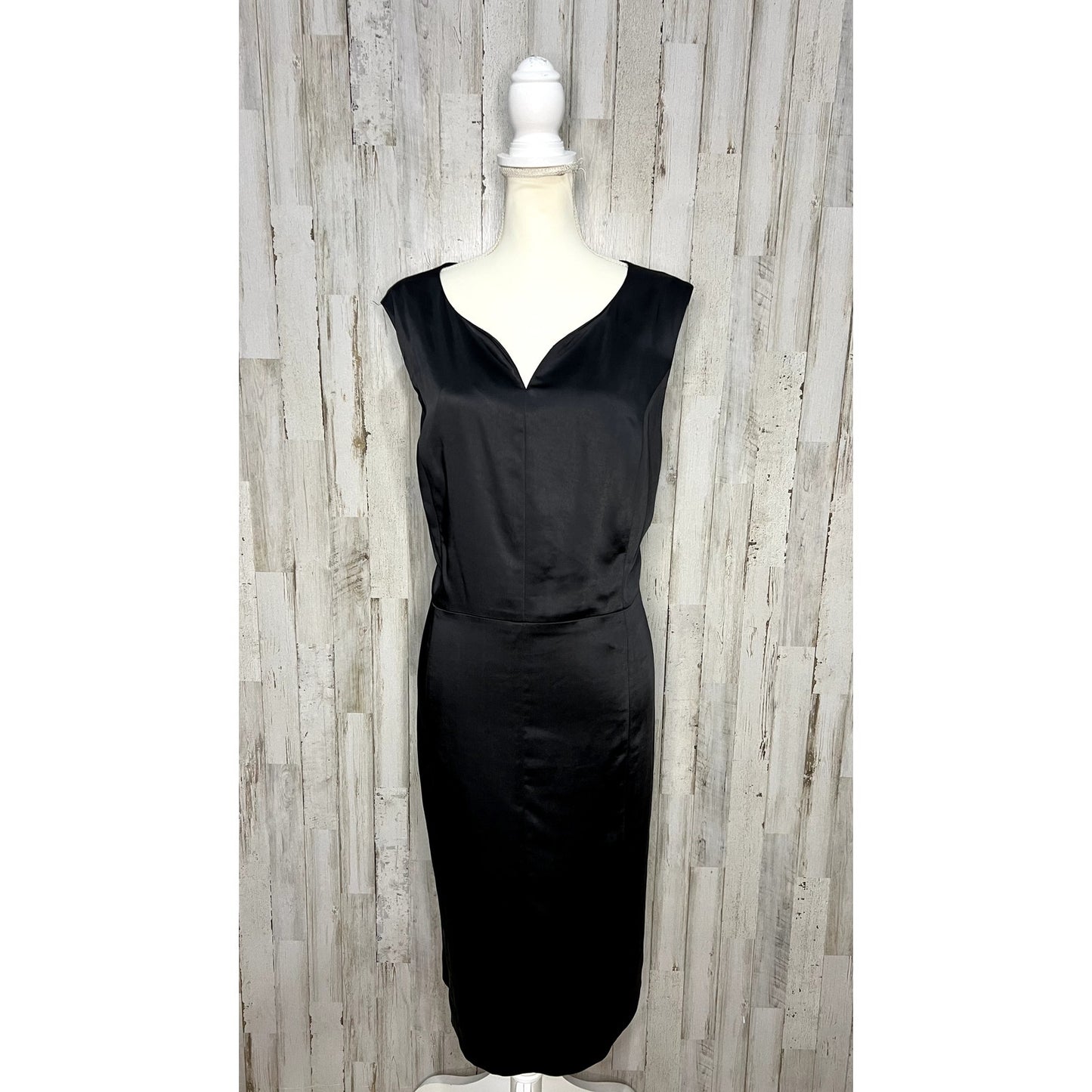 Kasper Women's Black Satin Sheath Dress Size 18 Knee Length Formal