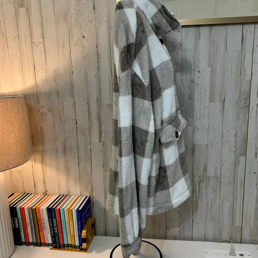SHEIN Jacket Women Size L Brown White Plaid Sherpa Button Up