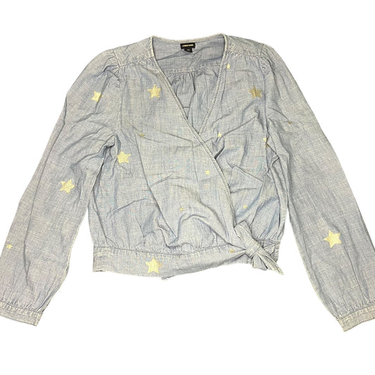 J. Crew Women's Small Tall Chambray Long Sleeve Wrap Blouse with Silver Stars