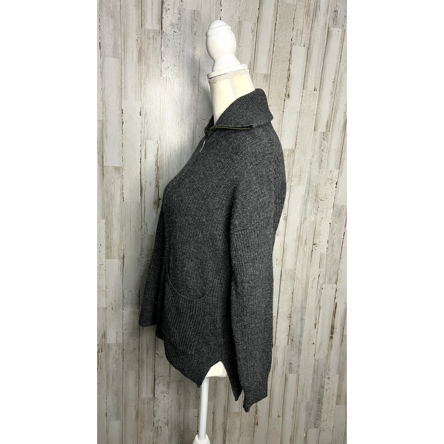 Madewell Women's XS Gray Ribbed Knit 1/4 Zip High Neck Sweater